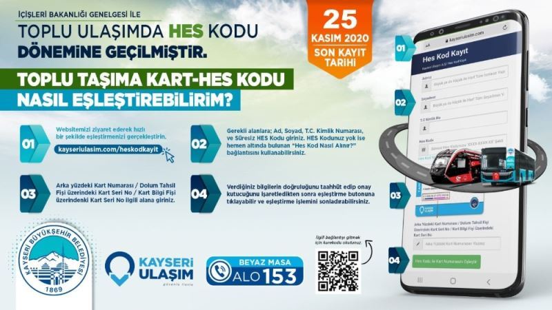 Toplu taşımada HES Kodu eşleştirmede son 2 gün
