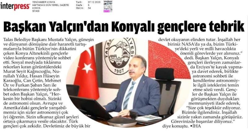 Başkan Yalçın’ın ’Uzay sohbeti’ Konya’da da yankı buldu
