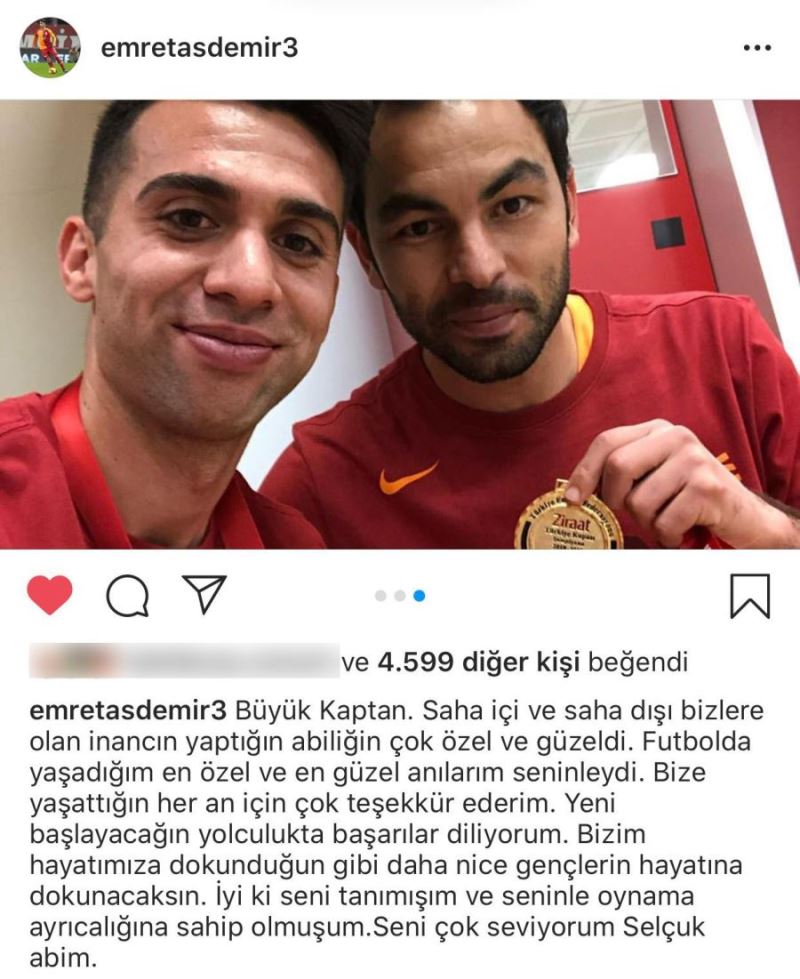 Emre Taşdemir’den kaptan Selçuk İnan’a teşekkür