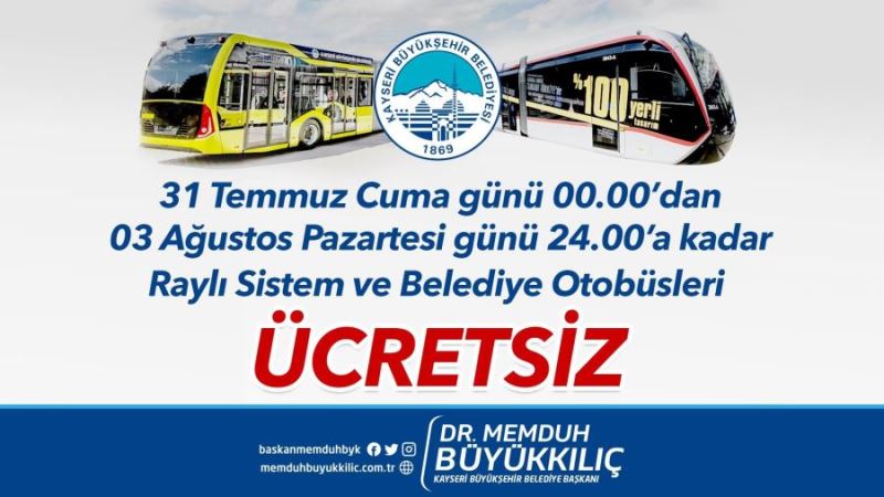 KURBAN BAYRAMI’NDA BELEDİYE OTOBÜSLERİ VE TRAMVAYLAR ÜCRETSİZ