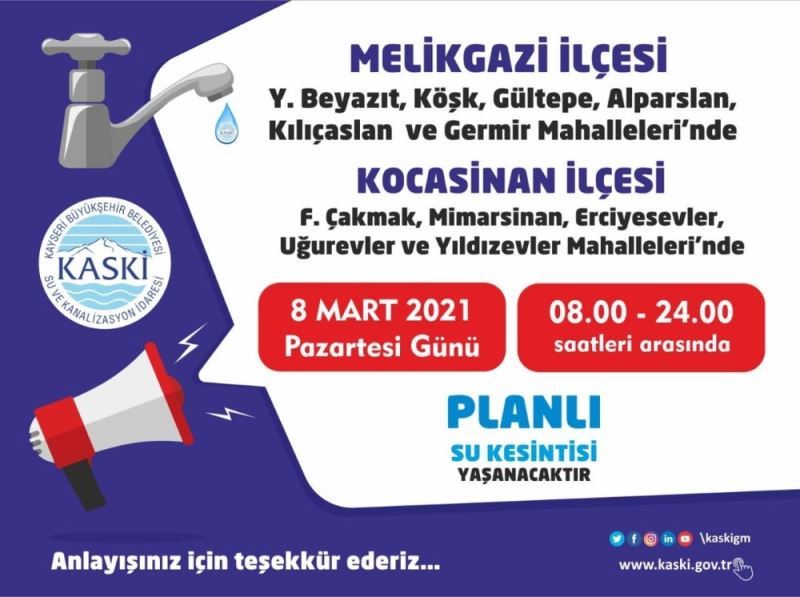 KASKİ, 11 mahallede su kesintisi yapacak
