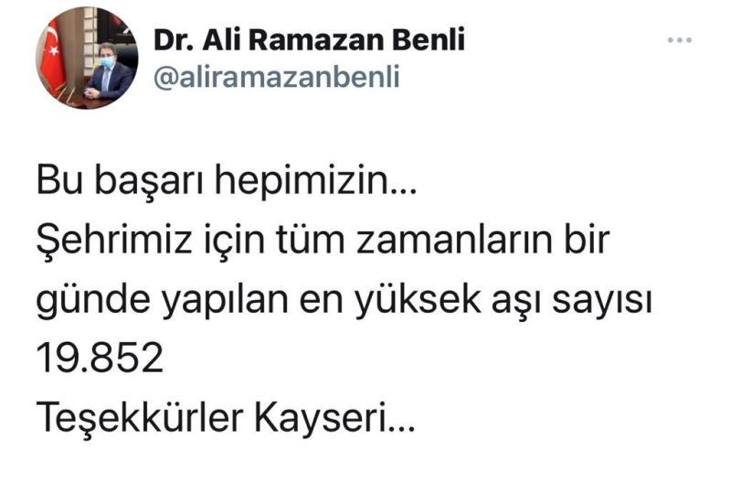 Kayseri’de bir günde 19 bin 852 korona virüs aşısı yapıldı
