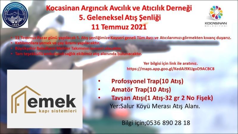 Kocasinan Argıncık Avcılık ve AtıcılıkDerneği 5. Geleneksel AtışŞenliği 11Temmuz’da
