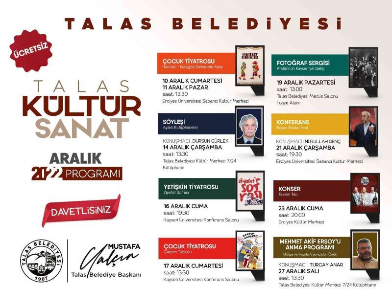 Talas’ta kültür sanat dolu Aralık ayı
