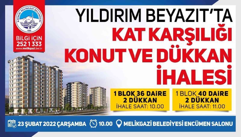 Melikgazi Belediyesi’nden kat karşılığı konut ve dükkan ihalesi
