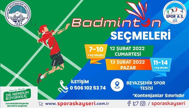 Büyükşehir Spor A.Ş.’de badminton seçmeleri başlıyor
