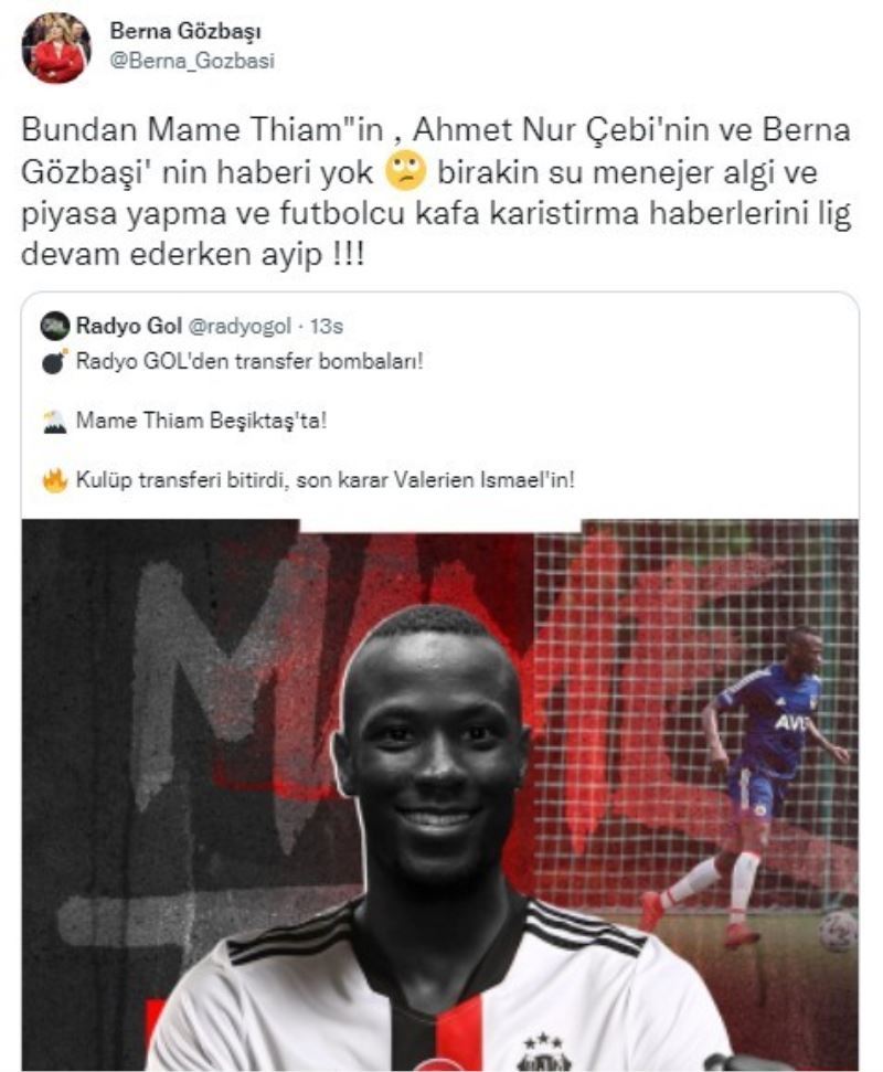 Berna Gözbaşı’dan ’Thiam’ söylentilerine tepki
