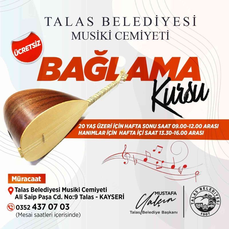 Talas Musiki Cemiyeti’nde bağlama kursu
