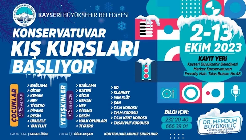 Büyükşehir, konservatuvar kış kursları kayıtlarını almaya başlıyor
