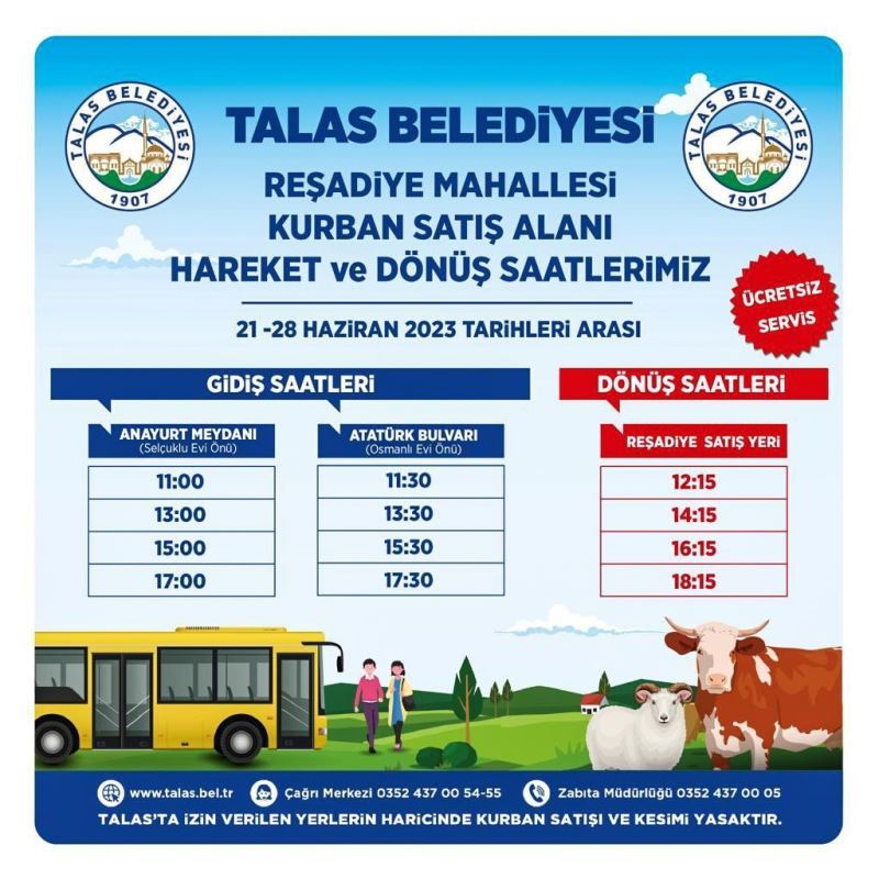 Talas Belediyesi’nden kurban satış alanına ücretsiz servis
