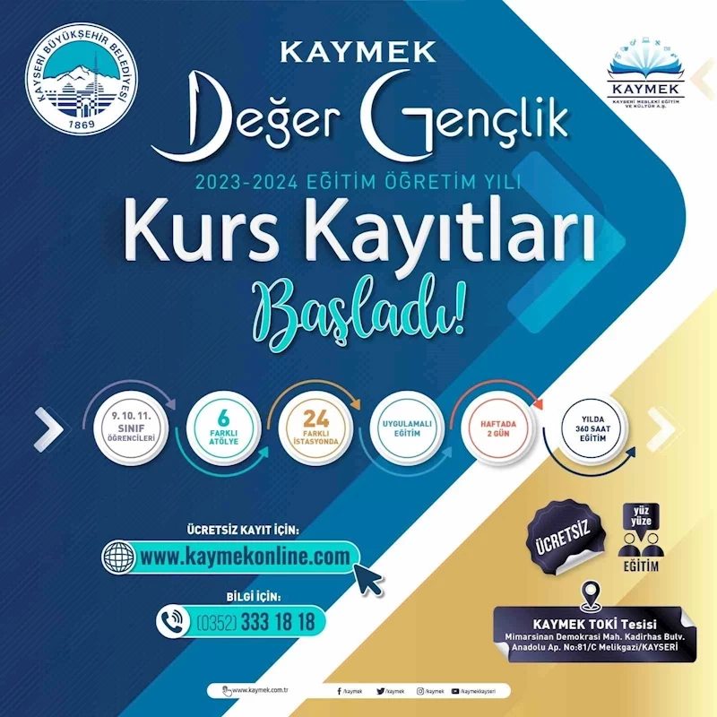 Büyükşehir’in ödüllü Değer Gençlik Projesi’nde kurs kayıtları devam ediyor
