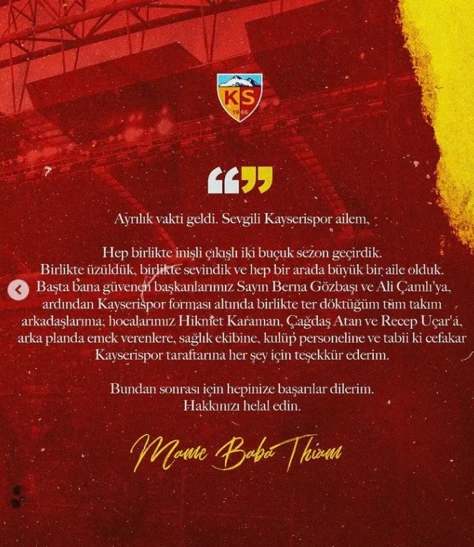 Mame Thiam, Kayserispor’a veda etti