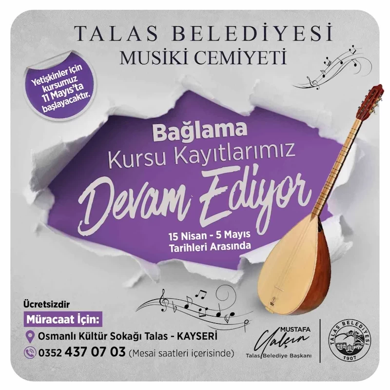 Talas Musiki Cemiyeti’nde bağlama kursu
