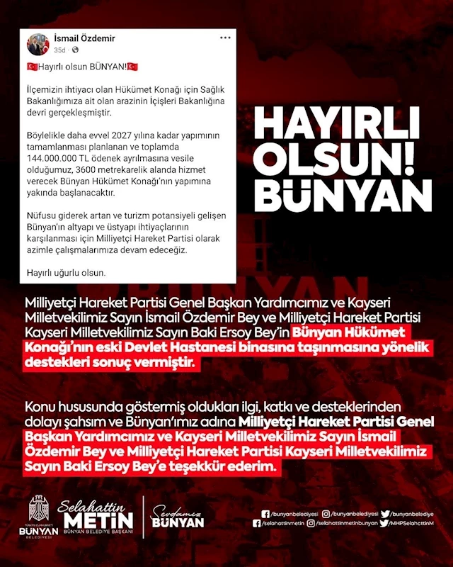 MHP’li Özdemir’den Bünyan’a hükümet konağı müjdesi
