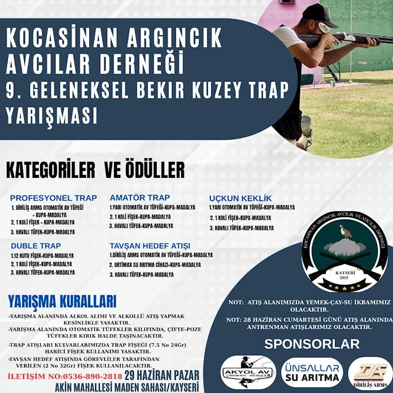 9. Geleneksel Bekir Kuzey Trap yarışmaları 28-29 Haziran’da yapılacak
